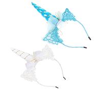 Homoyoyo 2 Pièces Accessoires de Fête pour Garçon Fille Bandeaux Unique avec Design de Licorne pour Parties et Célébrations Blanc Bleu