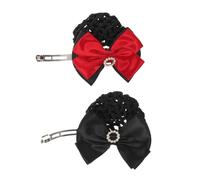 Homoyoyo 2 Pièces Barrettes Nœud Satinées Françaises Filet Chignon Crochet Fait Main pour Femmes Employées Hôtesses Banques Restaurants Rouge Noir