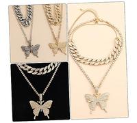Homoyoyo 2 Pièces bijoux de cou collier de perles en forme de chaînes de collier colier femme sautoir fantaisie décor de cou rétro pendentif en strass décor de cou en strass alliage Golden