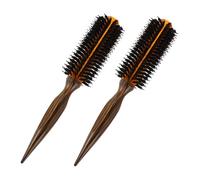 Homoyoyo 2 Pièces Brosse Ronde Chauffante Résistante à Haute Température pour Coiffage Brosse à Poils de Sanglier avec Manche Bois Peigne Compact pour Boucles et Brushing Cheveux Courts