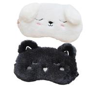 Homoyoyo 2 pièces Masque de Nuit Animaux Cartoons Chat Noir Chien Blanc Cache Yeux Portable Doux et pour Sommeil Relaxant Voyage et Maison