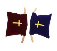 Homoyoyo 2 Pièces Pochette d'Offrande en Tissu avec Poignée en Bois Pochette de Collecte pour Église avec Motif Croix Accessoires pour Communion et Offrandes pour Culte et Baptême Rouge