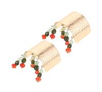 Homoyoyo 2 Pièces Ponytail Cuff Hair Barrettes With Vintage Glass Beads Tassel Elegant Boho Chinese Style Hair Accessories For Women And