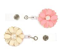 Homoyoyo 2 pièces Porte Badge Rétractable avec Clip Pratique Accessoire pour Cartes Identité pour Infirmières et Étudiants Design Fleur Blanc