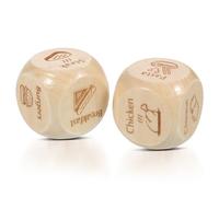 Homoyoyo 2 Pièces Set de Dés Bois pour Décision Repas Motifs Alimentaires Gravés Jeu Ludique Portable pour Planification Dîner sans Hésitation
