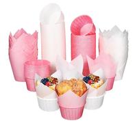 Homoyoyo 200 pièces Caissettes à Cupcakes Papier Set Résistantes Chaleur pour Anniversaire Mariage Fêtes Moules Muffins Doublures Lisses Antiadhésives Blanc et Rose
