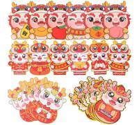 Homoyoyo 24 Pièces Envelopes Set With Dragon Pattern Decorative Money Packets For Chinese Year Spring Festival Bright Color Coated Paper Lucky Blessings Bags