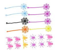 Homoyoyo 24 Pièces Lot de Jouets Farceurs Halloween TPR Flexible Décorations Araignées Colorées et Toiles Accessoires Miniatures pour Fêtes et Maisons Hantées Couleur