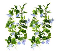 Homoyoyo 2pcs Plant Trumpet Green Outdoor Birthday Morning Faux Baskets Artificial Garland Silk Garden Blue Wedding Flowers Hanging Vines Home Wall Flower Fake Fence Stairway Decor