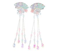 Homoyoyo 2pièces Épingle à Cheveux Éventail Japonaise Accessoire de Coiffure Style Chinois Pince à Cheveux Vintage à Pompon Éventail avec Pompon de Perles Accessoires pour Costumes Hanfu Ma