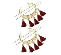 Homoyoyo 2pièces Épingle Chignon Creuse Avec Pampilles Alliage Accessoire Cheveux Femme Décor Rétro Et Brillant Lot De Pins Pour Coiffure Boule Rouge