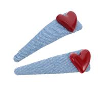 Homoyoyo 2pièces Heart Hair Clips Denim Side Barrettes Stylish Decorative Hairpins for Girls Practical Section Clips for Casual and Party Wear