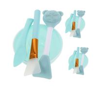 Homoyoyo 3 Ensembles Kit pour Masque Facial avec Bol Mélangeur Brosse Double Tête Silicone Multifonction Accessoire Doux pour Application et Nettoyage Du Visage Design Forme d’Ours Portable