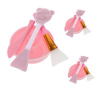 Homoyoyo 3 Ensembles Set de Outils de Beauté Visage Compacts Brosse Silicone Double-tête et Bol Mélangeur Ours pour Application Masque Facial et Soin Peau Kit Portable pour Voyage