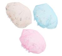 Homoyoyo 3 Pièces Bonnet de Femme Réutilisable Double Maille avec Bordure Dorée Imperméable et Élastique Protection Cheveux Longueurs Lot de Jaune Bleu Rose