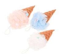Homoyoyo 3 pièces Lot de Éponges de Bain Exfoliantes Forme de Crème Glacée Boules de Mousse Douce Nettoyage Corporel Accessoires de Salle de Bain Colorés Rose Blanc Bleu