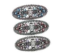 Homoyoyo 3pièces Pince à Cheveux Ovale Vintage à Ressort Alliage Avec Cristal Barrette Pour Femme Et Fille Lot De Couleurs