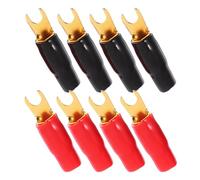 Homoyoyo 4 Paires de Cosses à Fourche en Laiton Plaqué Or pour Câble Haut-parleur 0 Awg, Connecteurs Électriques à Sertir, Rouge et Noir, Adaptés aux Systèmes Audio Haute Puissance