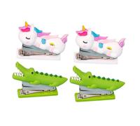 Homoyoyo 4 pièces Agrafeuse Mini Kawaii Animaux Portable Compacte et Légère Design Cartoon Mignon pour Étudiants et Bureau Usage Facile et Gain de Place
