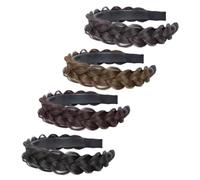 Homoyoyo 4 Pièces Bandeaux de Perruque Tressés Accessoires de Coiffure Cheveux Synthétiques pour Filles pour Fêtes et Naturel et Noir
