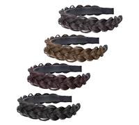 Homoyoyo 4 pièces Bandeaux Tressés avec Postiche pour Filles Accessoire Coiffure Naturel Noir et Marron Fêtes et Usage