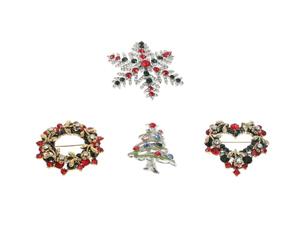 Homoyoyo 4 Pièces Broche de Noël Décorative en Alliage, Style Chic pour | Formes Cœur, Anneau Rond, Flocon et Sapin, Accessoire Multi-usage, Fêtes et Cérémonies, Familles, Amis
