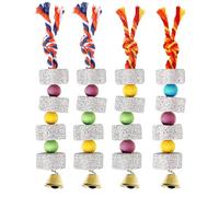 Homoyoyo 4 pièces Pierre à Mâcher pour Perruches et Petits Oiseaux avec Clochettes de Meulage de Bec Pierre Minérale Riche Calcium pour Conures Calopsittes Hamsters Réduit Ennui et