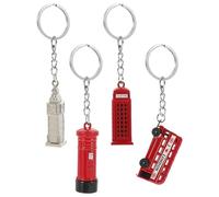 Homoyoyo 4 pièces Porte-clés Vintage Alliage British Element Set de Pendentifs Décoratifs pour Accessoire Modèle Bus Londres Horloge Big Ben Cabine Téléphonique et Boîte Aux Lettres Rouge