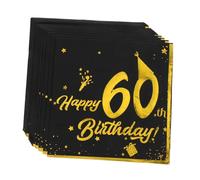 Homoyoyo 40 pièces Serviettes Papier Anniversaire Lot de Noir avec Détails Dorés Serviettes Épaisses et Absorbantes pour Décoration de Fête Vintage et Cocktail