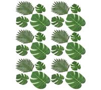 Homoyoyo 48 Feuilles Tropicales Artificielles Monstera 6 et 8 Feuilles de Palmier sans Tige 48 Pcs Décoration Jungle et Îles pour Fête Hawaïenne Anniversaire Plantes Artificielles de
