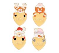 Homoyoyo 4pièces Broche De Noël Forme De Cœur Lot De Motif Renne Bonhomme De Pain Épices Snowman Décoration De Épingles à Bijoux Pour Diy