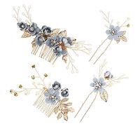 Homoyoyo 4pièces Peigne à Cheveux Pour Mariage Ensemble Floral Avec Accessoires Pour Coiffure Mariée Bleu