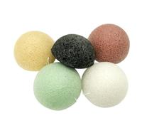 Homoyoyo 5 pièces Éponges Nettoyantes Visage Naturelles pour Peaux Grasses et Sensibles Texture Douce Exfoliante Nettoyage Profondeur Vert Jaune Crème