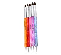 Homoyoyo 5 pièces Pinceaux Manucure Double Embout pour Nail Art de Dotting et Peinture pour Gel Acrylique et UV Outils de Dessin Pratiques pour Ongles