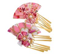Homoyoyo Accessoires Cheveux Mariage Japonisme Traditionnels 2pcs Éventails en Tissu Fleurs de Cerisier pour Coiffure Kimono Été Élégant Polyvalent