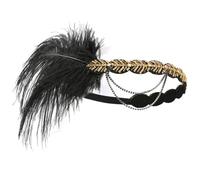 Homoyoyo Bandeau à Clapet Doré Strass et Plume Noire Serrage-Tête Vintage Années 1920 pour Femmes Accessoire de Fête Élégant et Bandeau Perlé pour Mariage et Bal Coiffure Années Folles