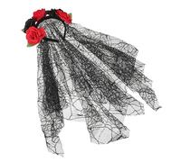 Homoyoyo Bandeau Halloween Femme Rouge et Noir Couronne Fleur Gothique avec Voile Accessoire Durable et Fait Main pour Fête et Cosplay