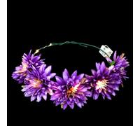 Homoyoyo Bandeau Lumineux LED à Guirlande Fleurs Tissu, Taille Unique, 2 Couleurs Violet et Blanc Chaud, Accessoire Cheveux pour Fêtes Hawaïennes et Festivals, Coiffe Lumineuse Décorative