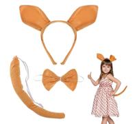 Homoyoyo Bandeau Oreilles Kangourou Queue Nœud Cosplay 3 Pièces en Peluche Douce pour Fête Costumée, Accessoires Déguisement Animal, Soirée Halloween et Anniversaire