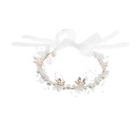 Homoyoyo Bandeau pour Cheveux Blanc Garçon et Filles Couronne de Fleurs avec Ruban et Perles pour Demoiselle D'honneur, Alliage de Zinc, Confortable et Élégant pour Fêtes et Sorties
