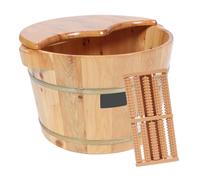 Homoyoyo Bassin de Trempage des Pieds en Bois Épais Grosse Taille Masseur Intégré et Couvercle pour Soin des Pieds à Domicile Hiver