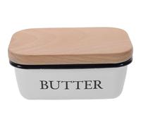 Homoyoyo Beurrier Émaillé Carré 15X10X75 CM avec Couvercle en Bois Boîte à Beurre et Porte-Beurre Saine Récipient à Fromage Pratique Cuisine et Conservation Fraîcheur