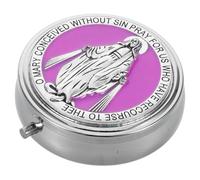 Homoyoyo Boîte à Chapelet Métal Ronde pour Rangement Chapelet Coffret Cadeau Religieux avec Motif Saint Benoît et Vierge pour Baptême et Cérémonies Catholiques