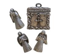 Homoyoyo Boîte à Prières Miniature en Résine avec Trois Figurines d'Anges en Étain Coffret Spirituel Léger et Ouvrable Rangement Prières pour Voyages et Présents Symboliques