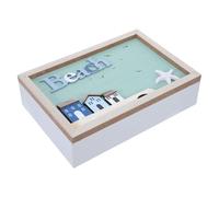 Homoyoyo Boîte de Rangement Marine en Bois Robuste avec Couvercle, 6 Compartiments pour Sachets de Thé, Bijoux et Petits Objets, Petite Boîte Multifonction pour Maison et Bureau,