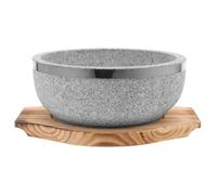 Homoyoyo Bol Coréen en Pierre Naturelle 18 CM 800 Ml sans Revêtement avec Plateau en Bois Carbure pour Bibimbap et Soupe Coréenne Cuisson Haute Température