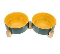 Homoyoyo Bol Double en Céramique pour Chat avec Support en Bois, Facile à Laver, pour Nourriture et Eau, Accessoire Pratique pour Animaux Domestiques en Toutes Occasions