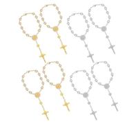 Homoyoyo Bracelet Chapelet Femme 8 Pièces Perles Imitation Doré et Argenté Bordure de Fleur Léger Spirituel Prière Baptême Communion Mariage Présent Religieux
