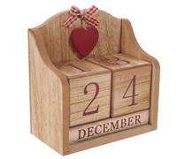 Homoyoyo Calendrier de Bureau en Bois Cubes de Calendrier Rouge Imprimé Blocs Mensuels Rotatifs Décoration Rétro pour Maison et Bureau Accessoire Pratique et Solide