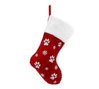 Homoyoyo Chaussette de Noël pour Animaux avec Broderie Patte et Flocon Décoration Suspendue Festive Rouge et Verte à Bonbons et pour Maison et Fête